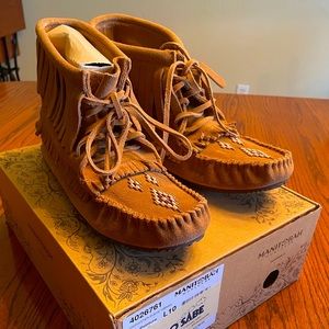 Brand new Manitobah moccasins. Suede harvester boots, never worn.